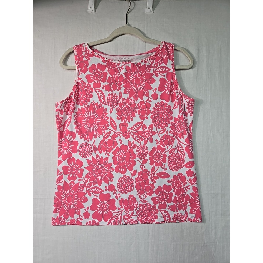 TALBOTS Women's M Petite Floral Sleeveless Tank Summer Top‎ Pink White Stretch